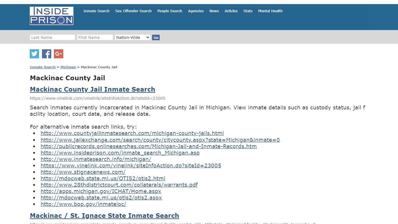 Mackinac County Jail - Michigan - Inmate Search - Inside Prison