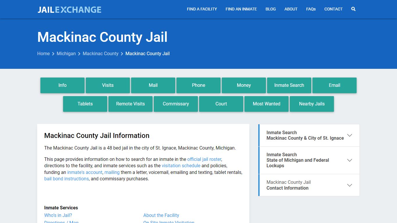 Mackinac County Jail, MI Inmate Search, Information